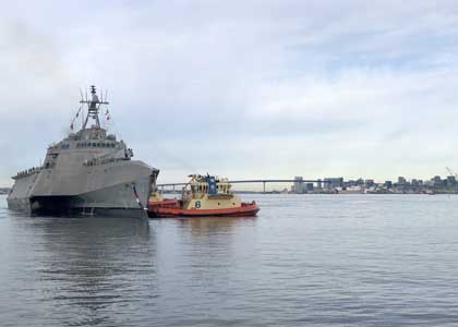 NAVAL BASE SAN DIEGO (Jan. 31, 2021) Independence-variant littoral combat ship USS Gabrielle Giffords (LCS 10) returned to its homeport of Naval Base San Diego, January 31. Gabrielle Giffords returned following a 17-month rotational deployment to the U.S. 7th Fleet and U.S. 4th Fleet areas of operation. U.S. Navy photo by MC2 Robert S. Price.